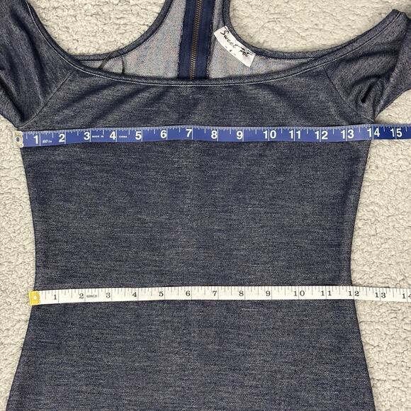 Sweet Pot Women Form Fitting Dress Choker Neckline Detail Bodycon sz 8 Chambray - Picture 5 of 13